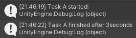 Console output showing Task A started and finished