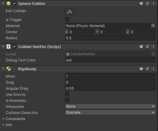 Sphere 2 Rigidbody and Collider setup