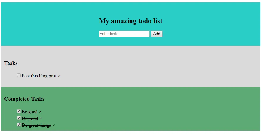 Screenshot of the finished Todo app front-end