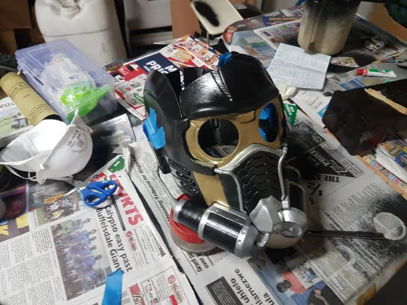 Helmet parts glued together