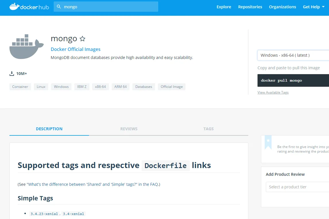 MongoDB image on Docker Hub